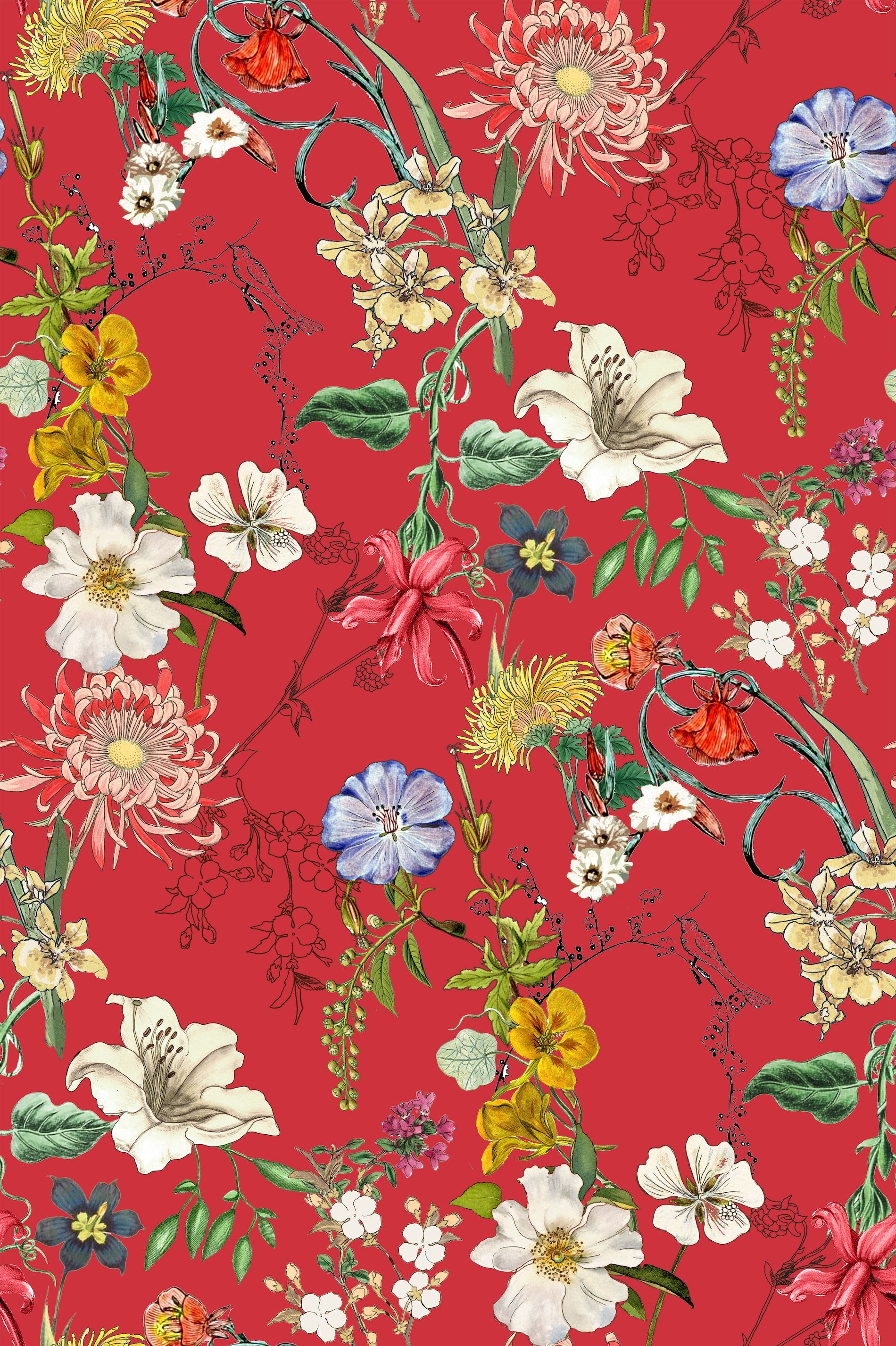 Red Sangria. Floral wallpaper, Wallpaper vintage, Pattern art