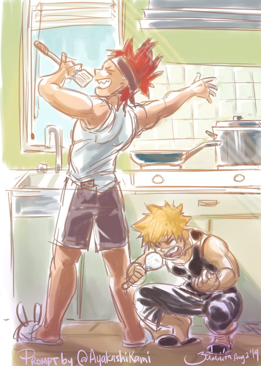 zen - #kiribaku kitchen doodles from my stream! stupidly strong by me and singing idiots idea GUESS WHAT THEY'RE SINGING. GUESS WHAT SONG WILL BURN THEIR APARTMENT lol #bakushima #