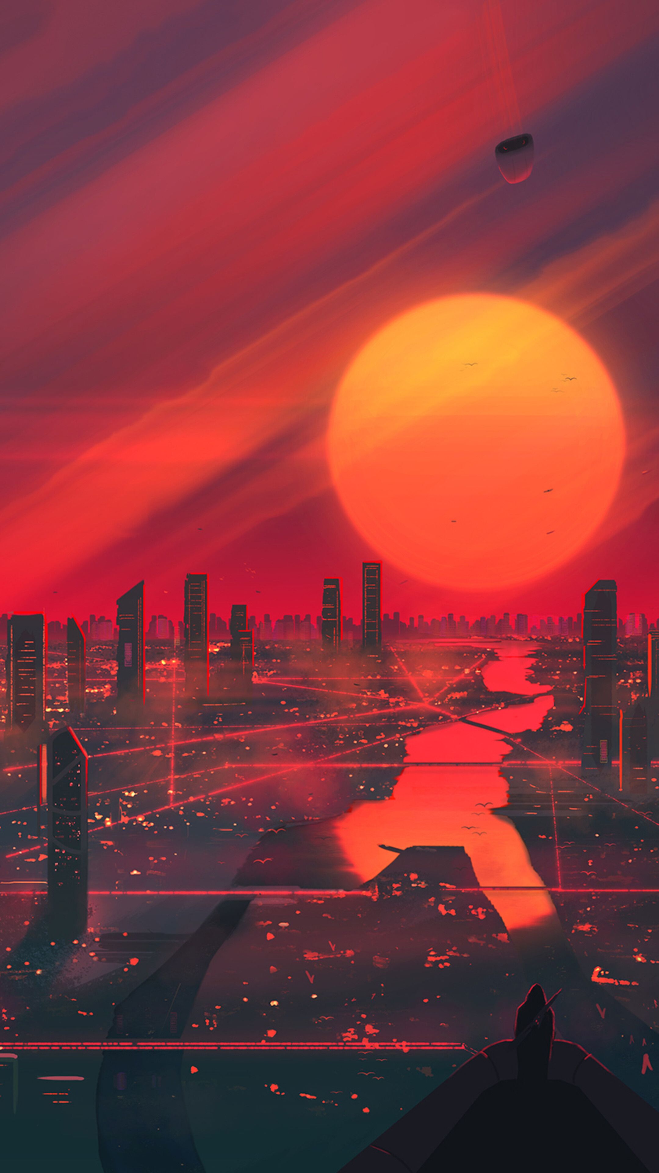 Sci Fi, City, Sunset, Digital Art, Illustration, 4K Phone HD Wallpaper, Image, Background, Photo And Picture. Mocah.org HD Wallpaper