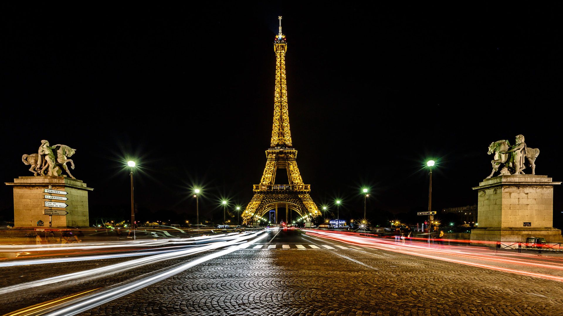 France Eiffel Tower Paris Traffic Trails And Street Lights In The Night Ultra HD Desktop Wallpaper For Computers Laptop Tablet And Mobile Phones, Wallpaper13.com