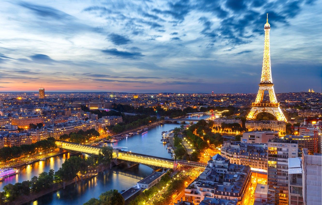 Wallpaper night, lights, France, Paris, panorama, Eiffel tower image for desktop, section город
