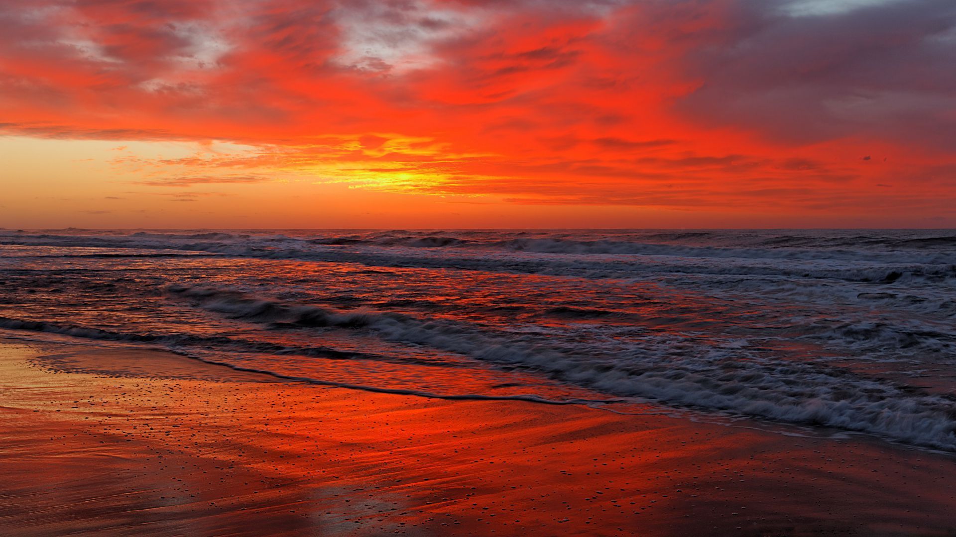 Ocean, 5k, 4k wallpaper, sea, sunset, shore, beach (horizontal). Red sunset, Beach sunset, Beautiful sunset