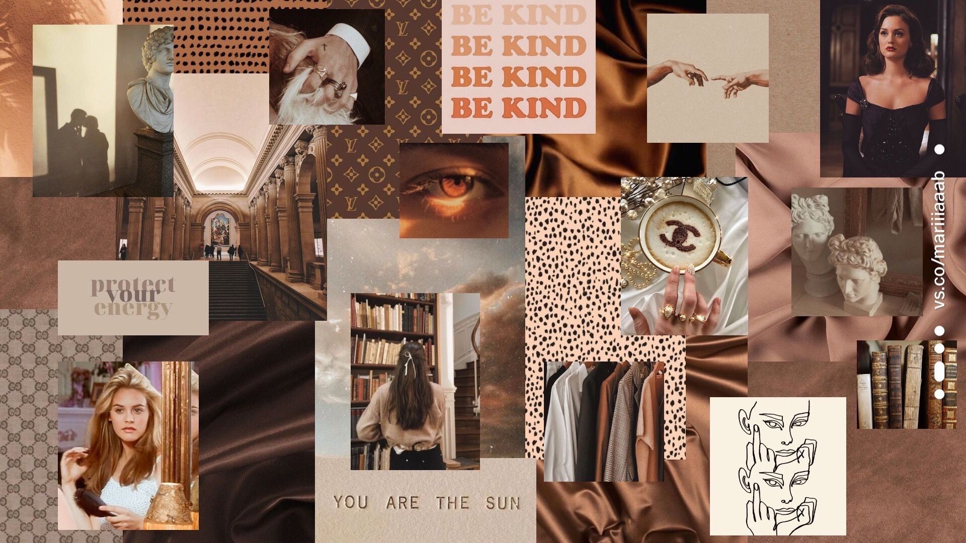 Beige Aesthetic Desktop Vintage Macbook Wallpaper Collage - k-Leialoha