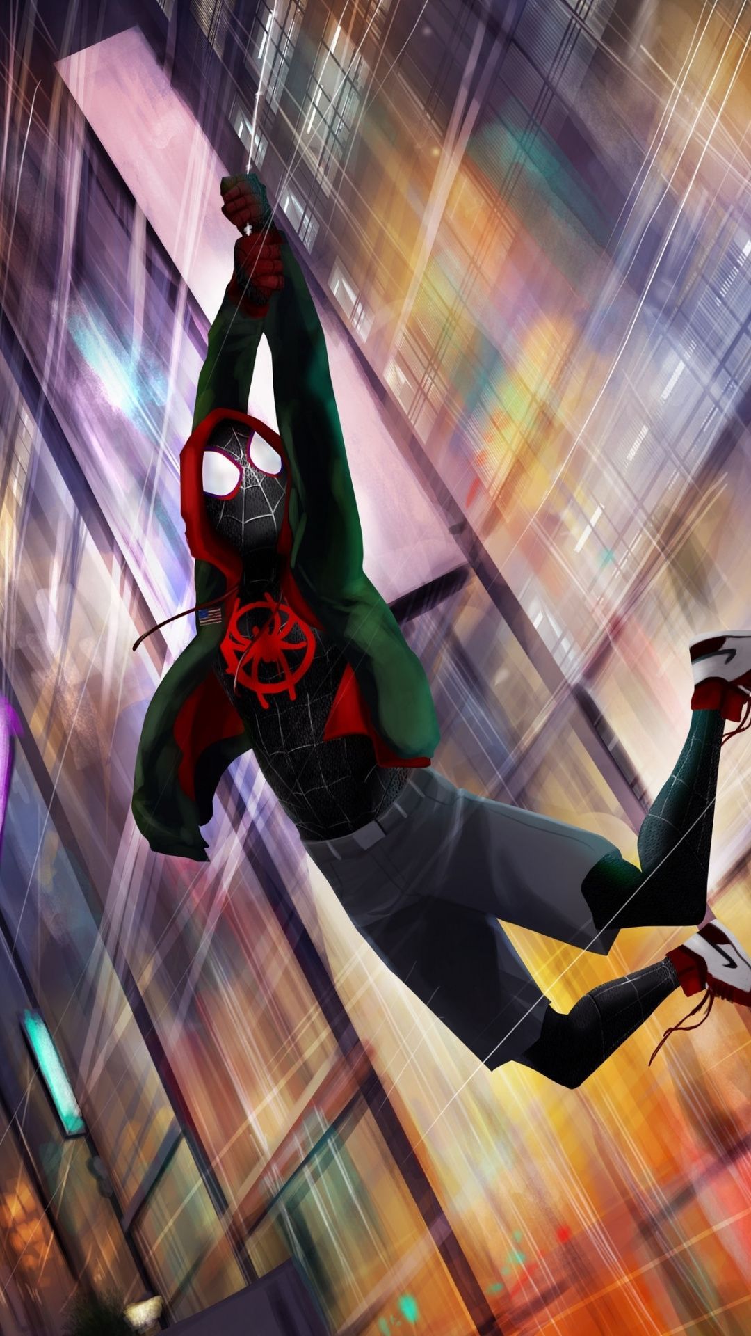 Movie, Animated, Spider Verse, Miles Morales, Swing, 1080x1920 Wallpaper. Animated Spider, Spiderman, Spider Verse