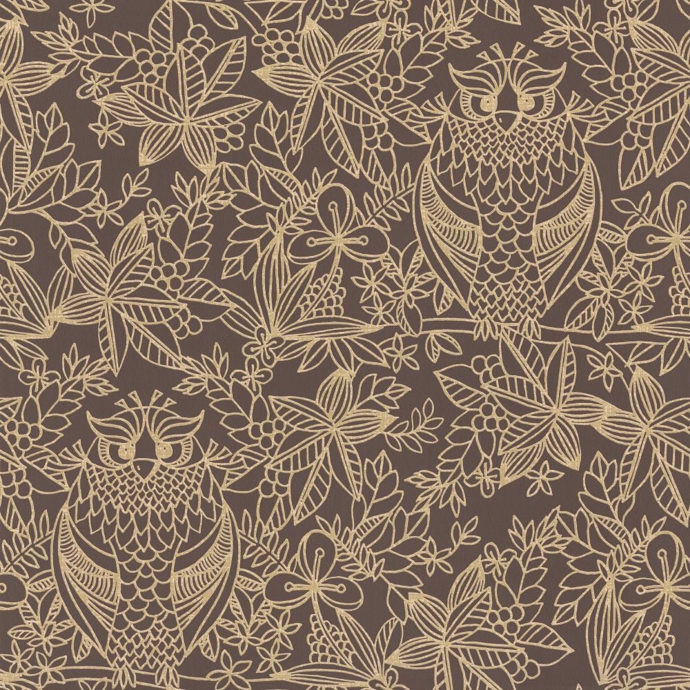 Owl Print by Albany Brown / Gold, Wallpaper Direct. Brown and gold wallpaper, Albany wallpaper, Owl print