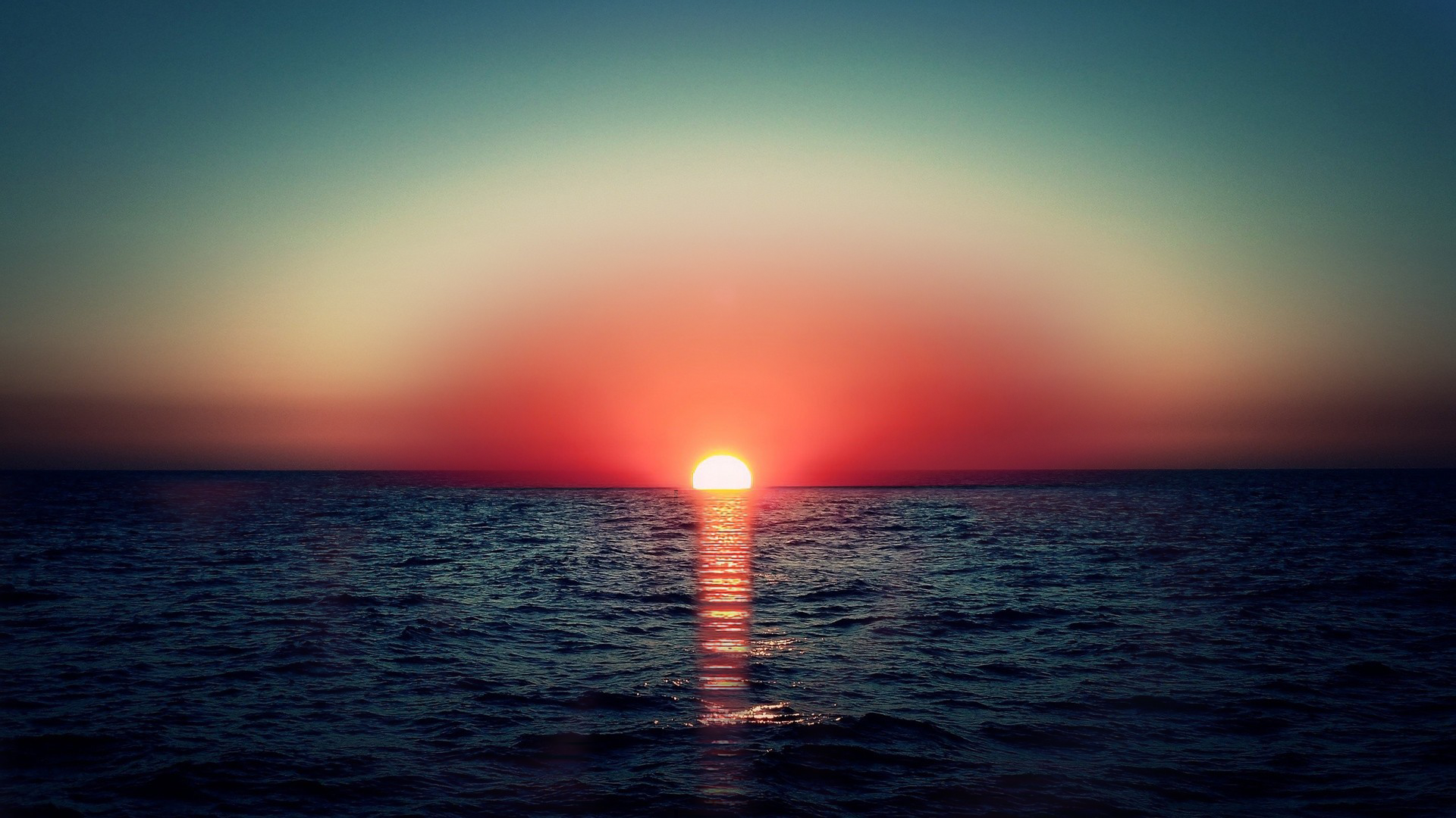 Sunset red sun in the sea Desktop wallpaper 1920x1080