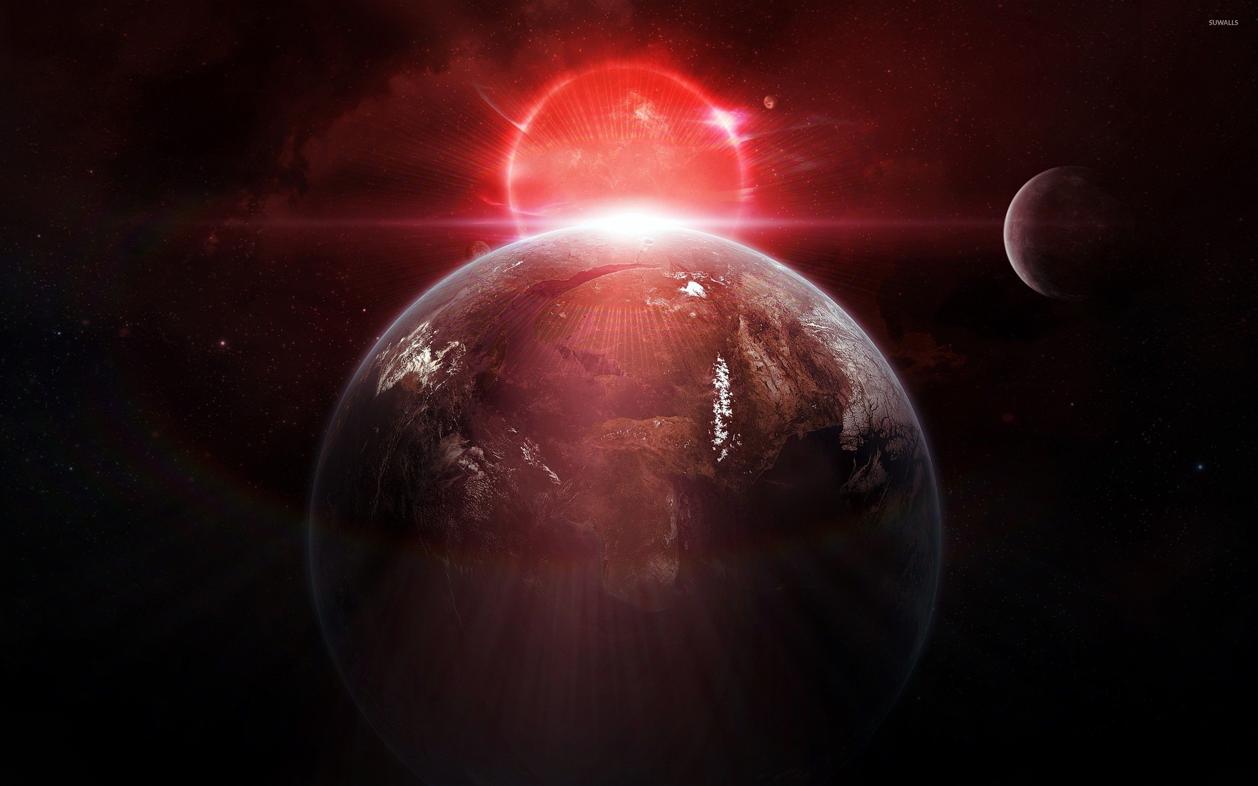 Red sun behind the planet wallpaper wallpaper