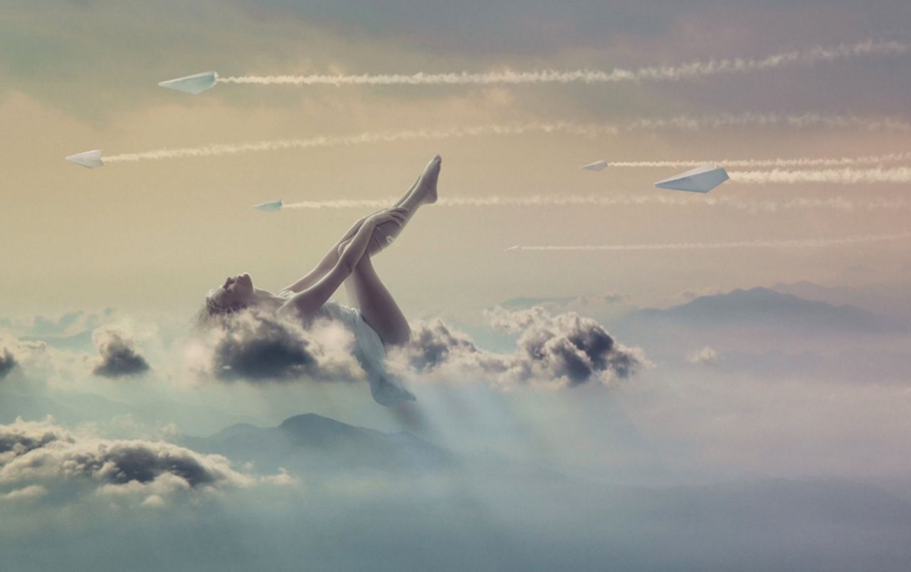 Woman Clouds Paper Plane wallpaper. Woman Clouds Paper Plane