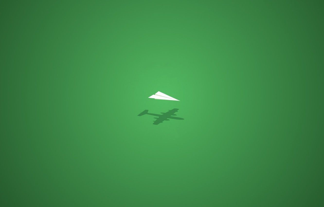 Wallpaper green, shadow, minimalism, paper plane image for desktop, section минимализм