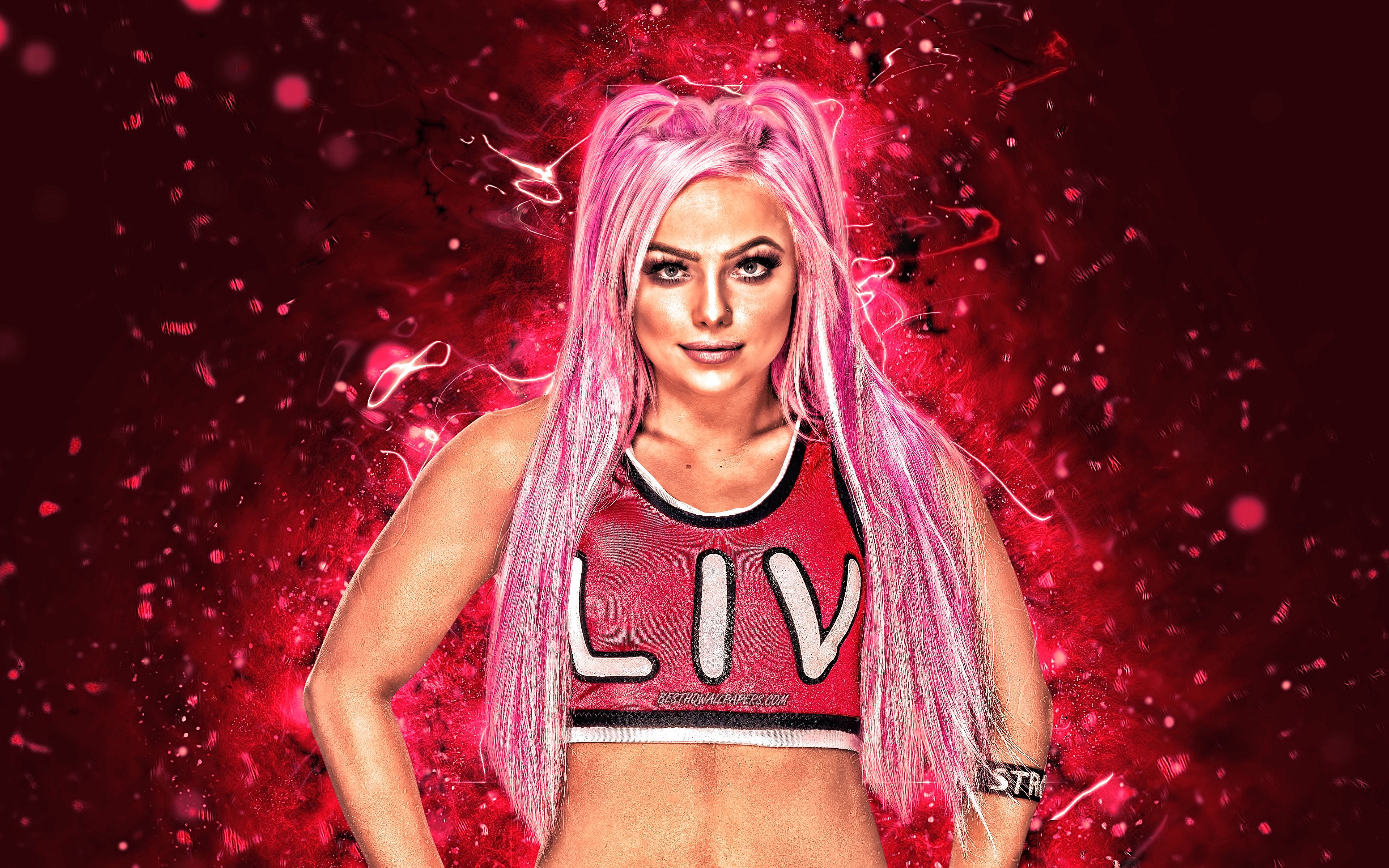 Download wallpaper Liv Morgan, 4k, american wrestlers, WWE, wrestling, neon lights, Gionna Daddio, female wrestlers, Liv Morgan 4K, wrestlers for desktop with resolution 3840x2400. High Quality HD picture wallpaper