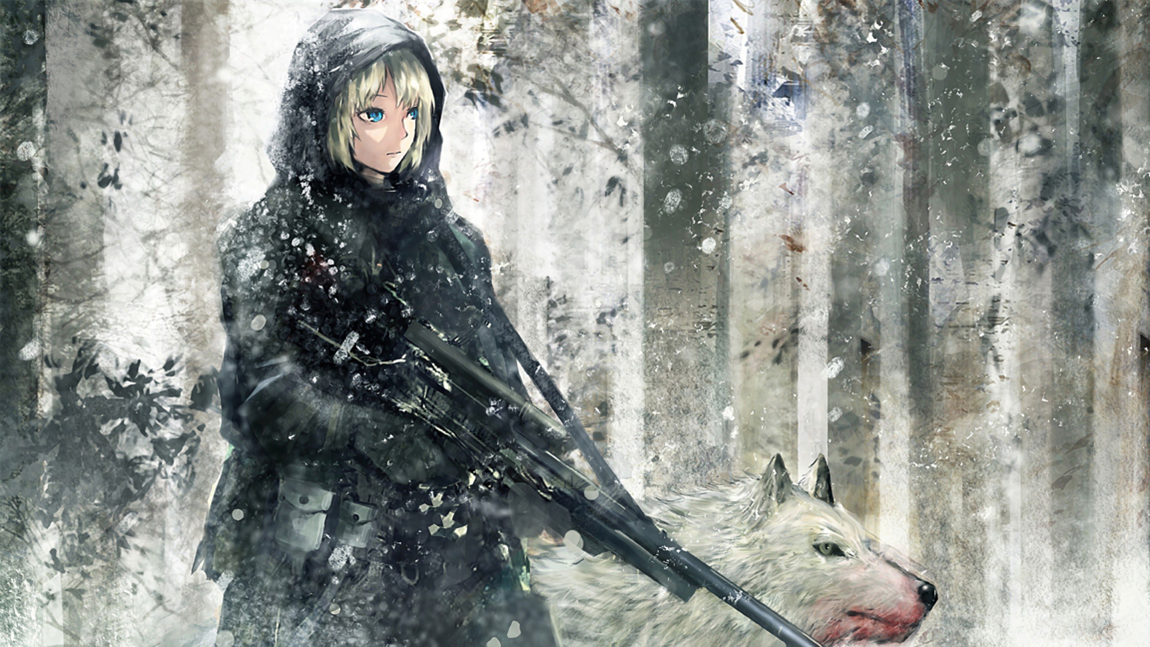 Anime Girl Wolf Sniper Rifle 4K 3840x2160 Wallpaper