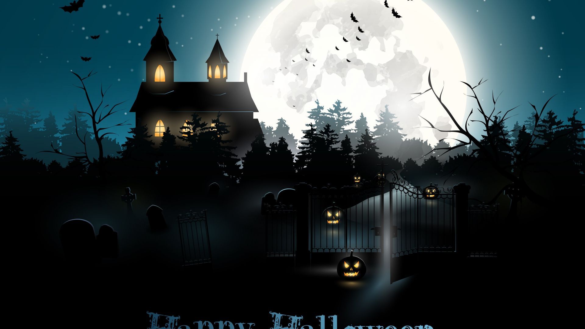 Wallpaper Halloween, moon, cemetery, night, pumpkin, Holidays