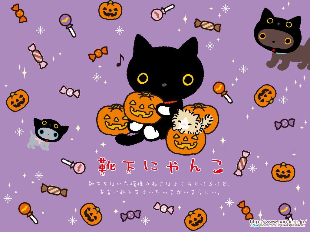 Cute Halloween Cat Desktop From San X. Hello Kitty Wallpaper, Hello Kitty Picture, Halloween Desktop Wallpaper