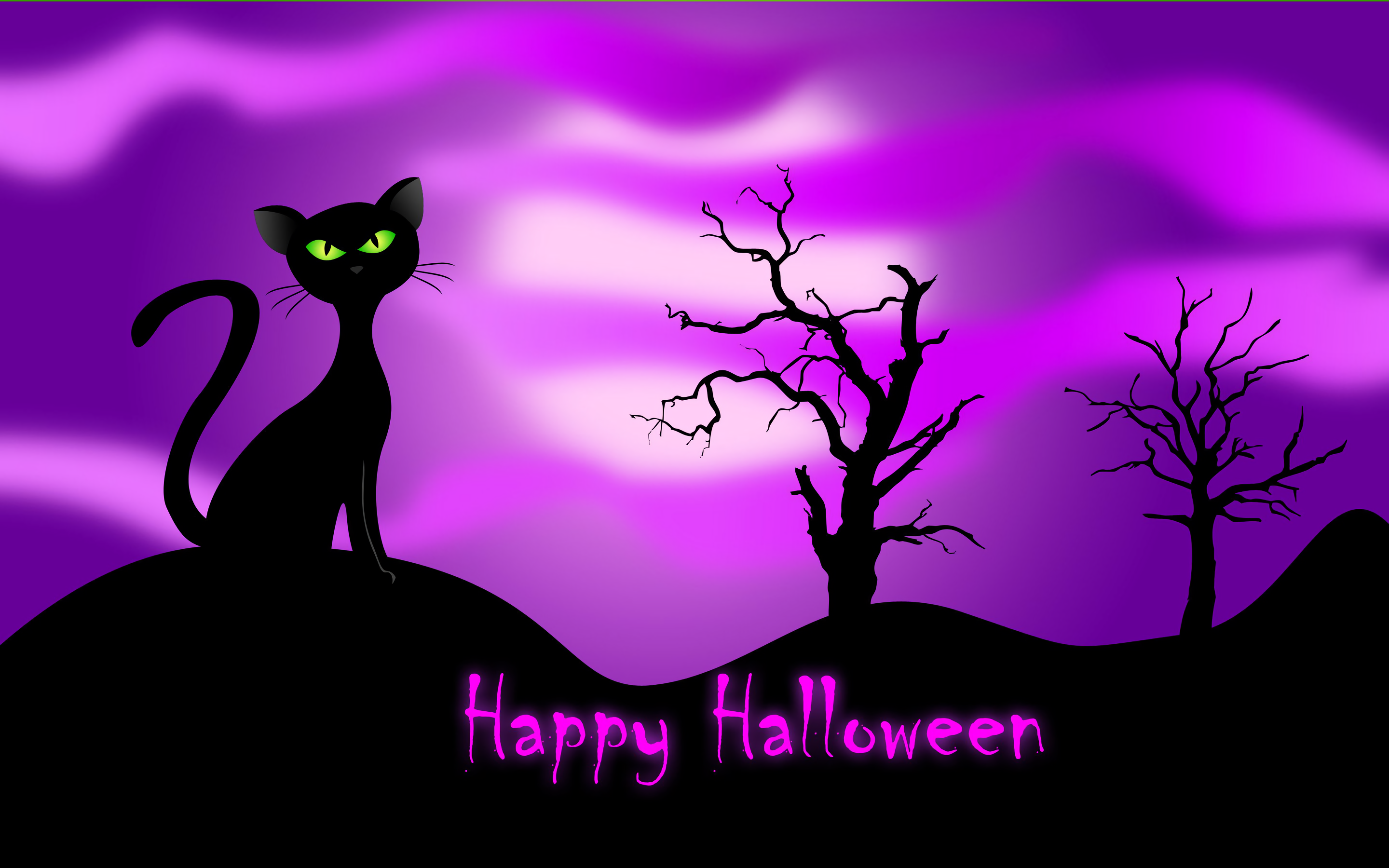 Cat Halloween Happy Halloween Holiday Purple Tree Wallpaper:2880x1800