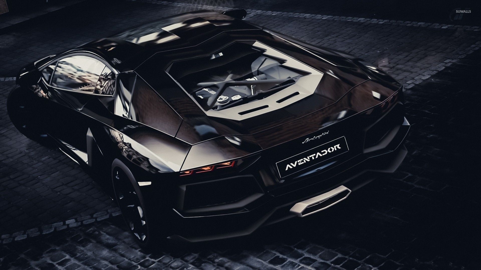 Top view of a black Lamborghini Aventador wallpaper wallpaper
