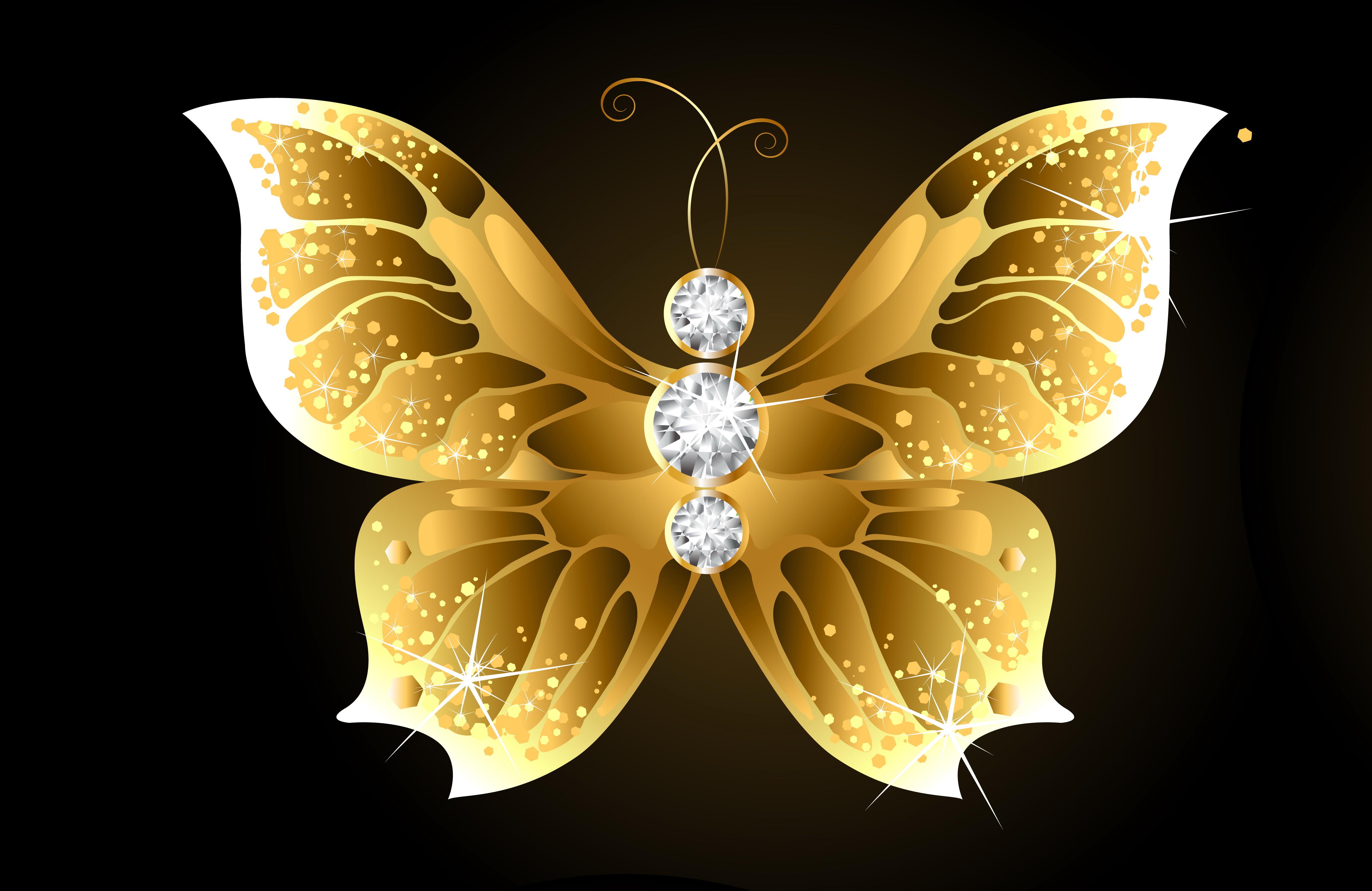 Diamond Golden Butterfly Wallpaper