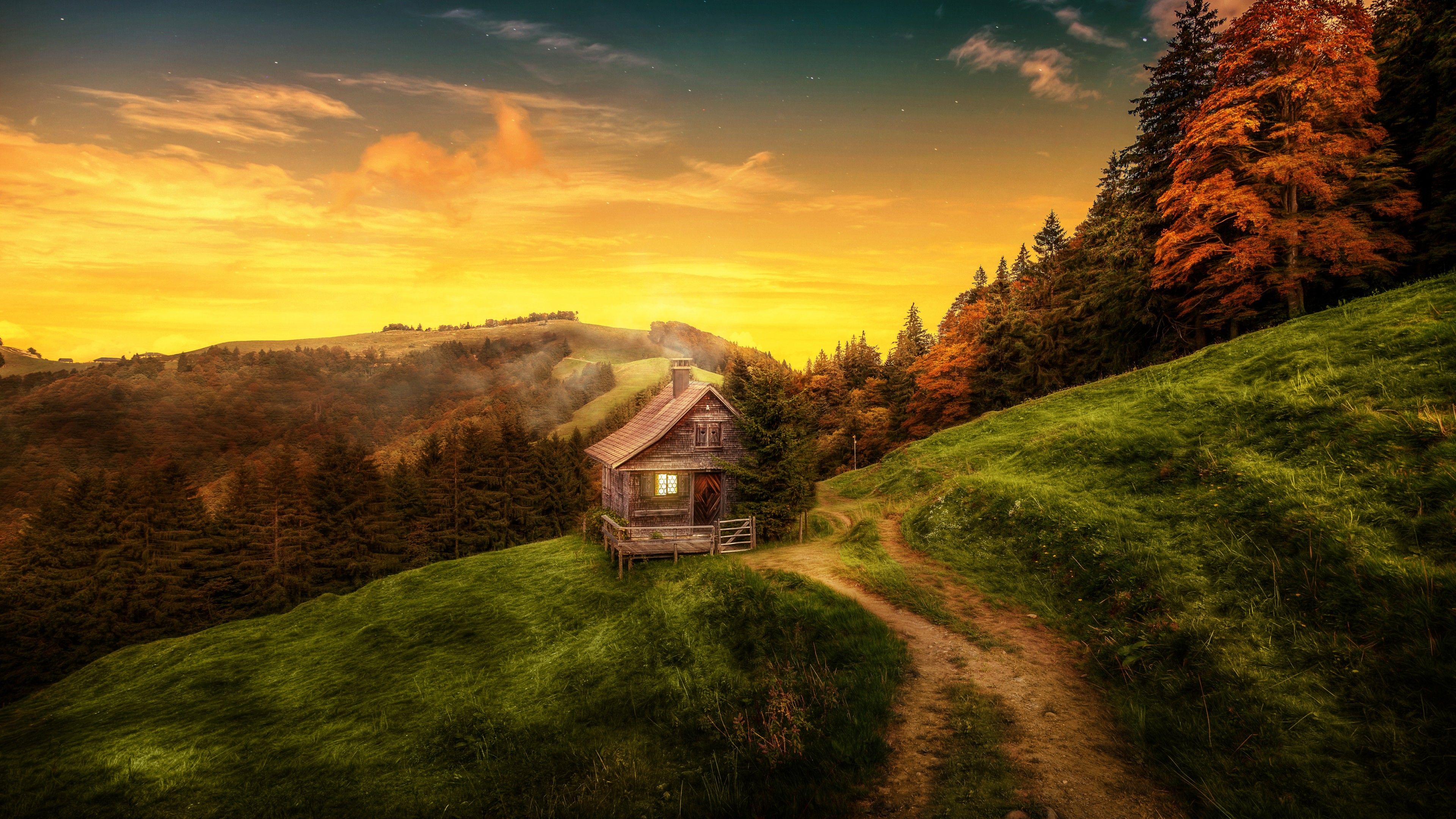 Wallpaper House, Landscape, Forest, Switzerland, 4K, Nature / Editor's Picks,. Wallpaper for iPhone, Android, Mobile and Desktop