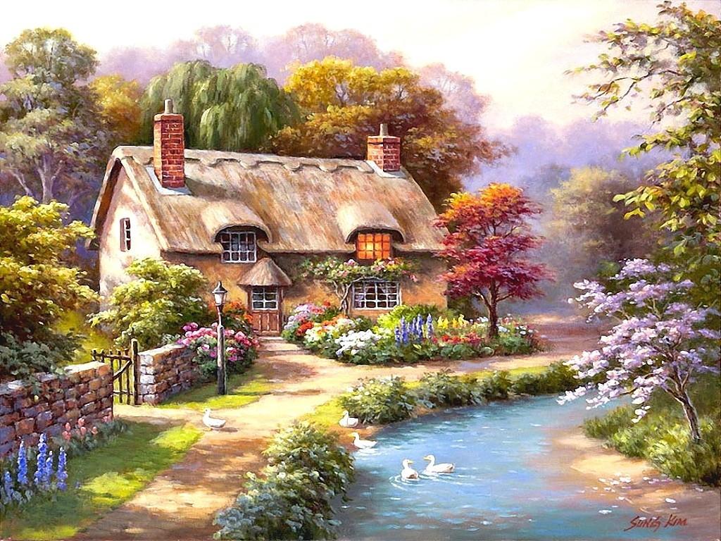 Peaceful Nature House Wallpaper