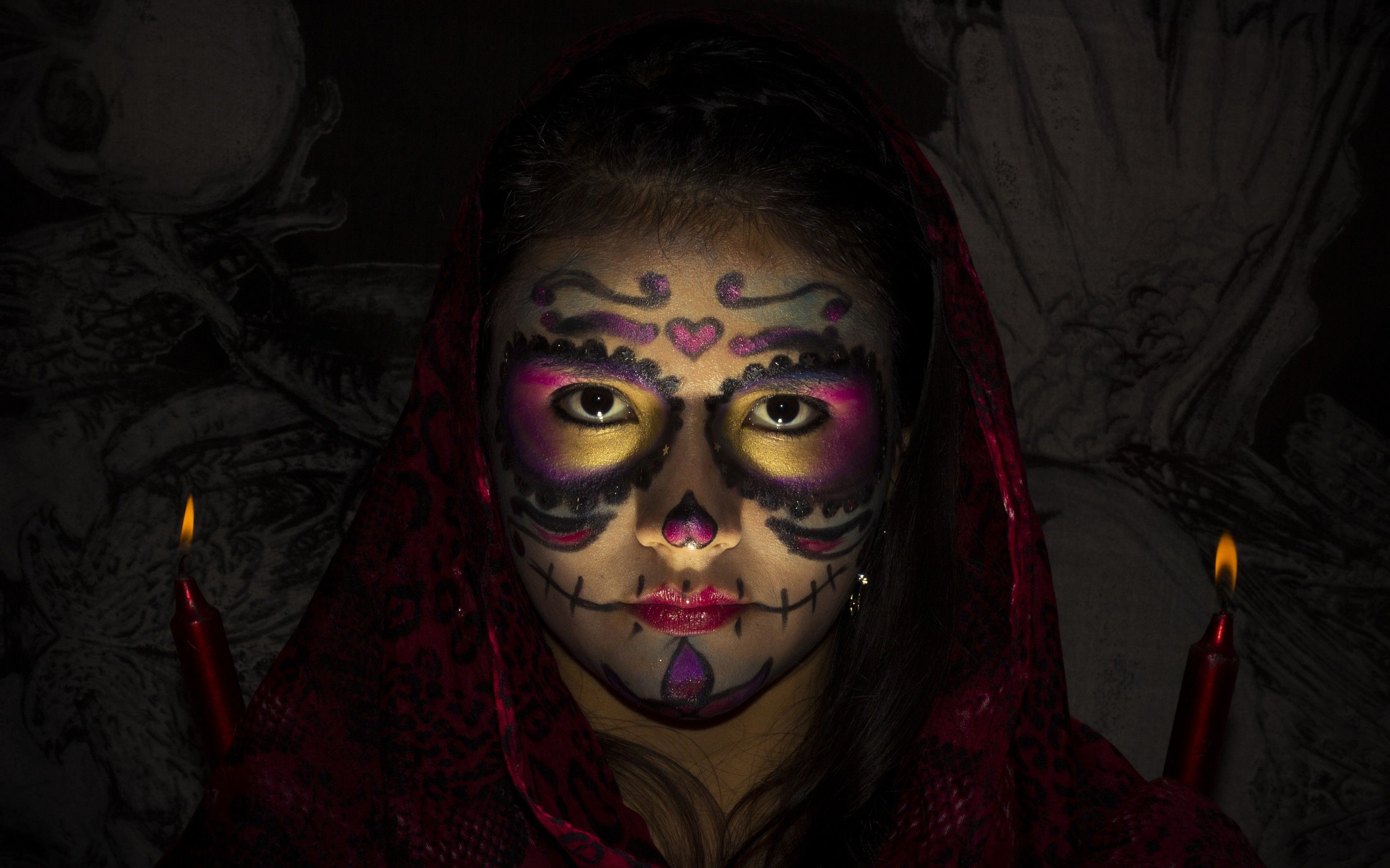 Woman 4K Wallpaper, Scary, Halloween, Mexican, Festival, 5K, Photography,