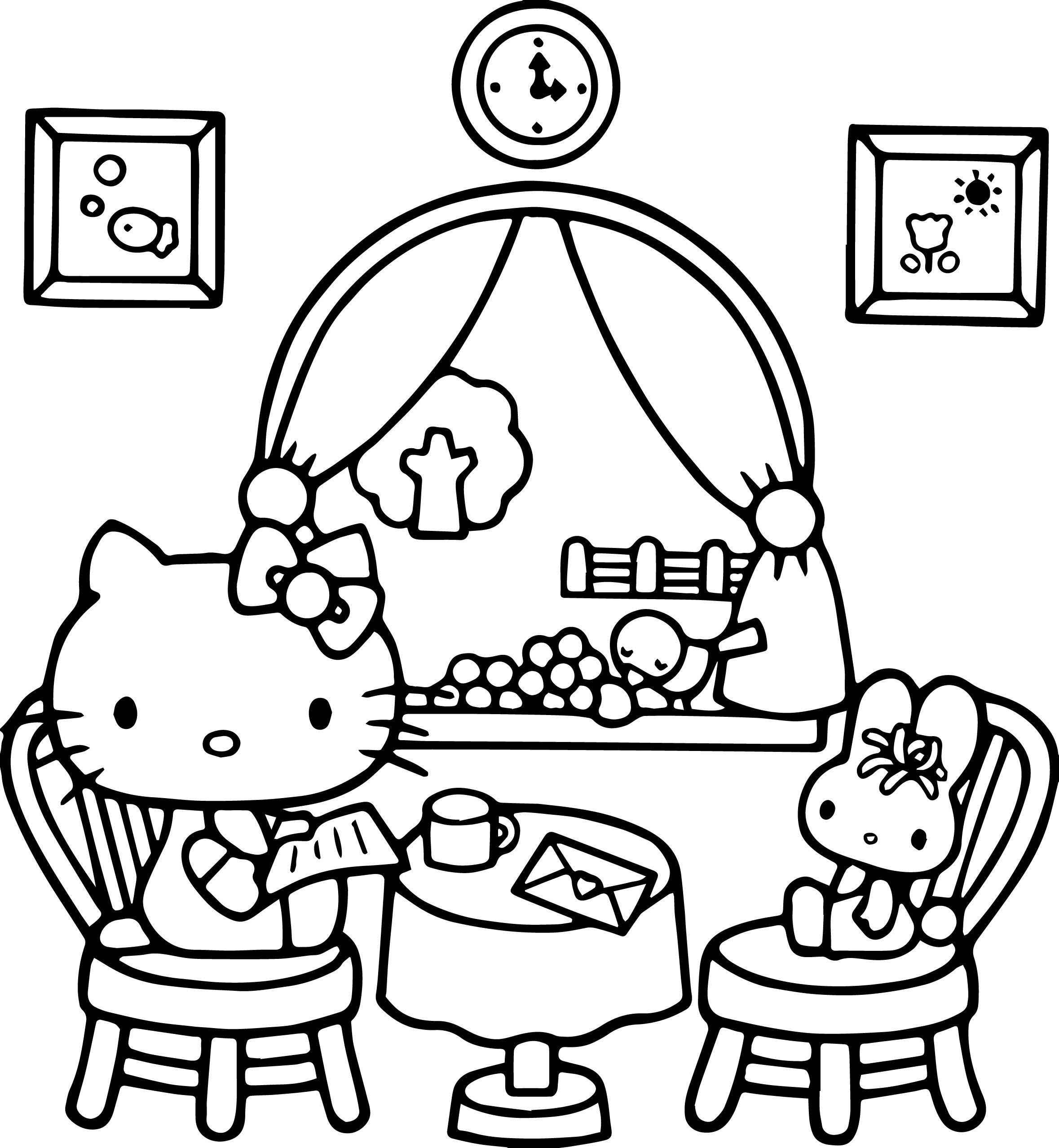 nice Hello Kitty At Home Play Bear Coloring Page. 색칠책, 헬로키티, 색칠 활동