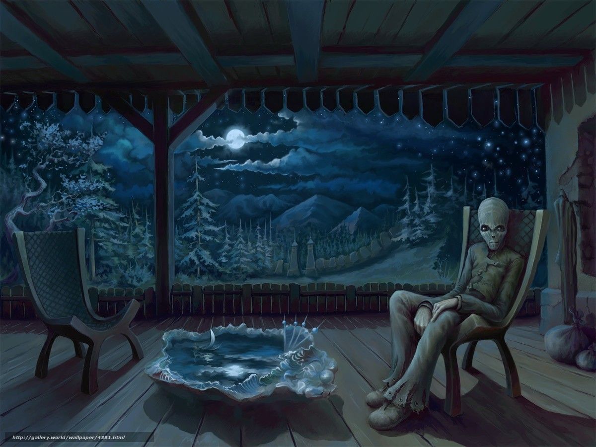 Download wallpaper extraterrestrial, night, Trees, chair free desktop wallpaper in the resolution 1600x1200