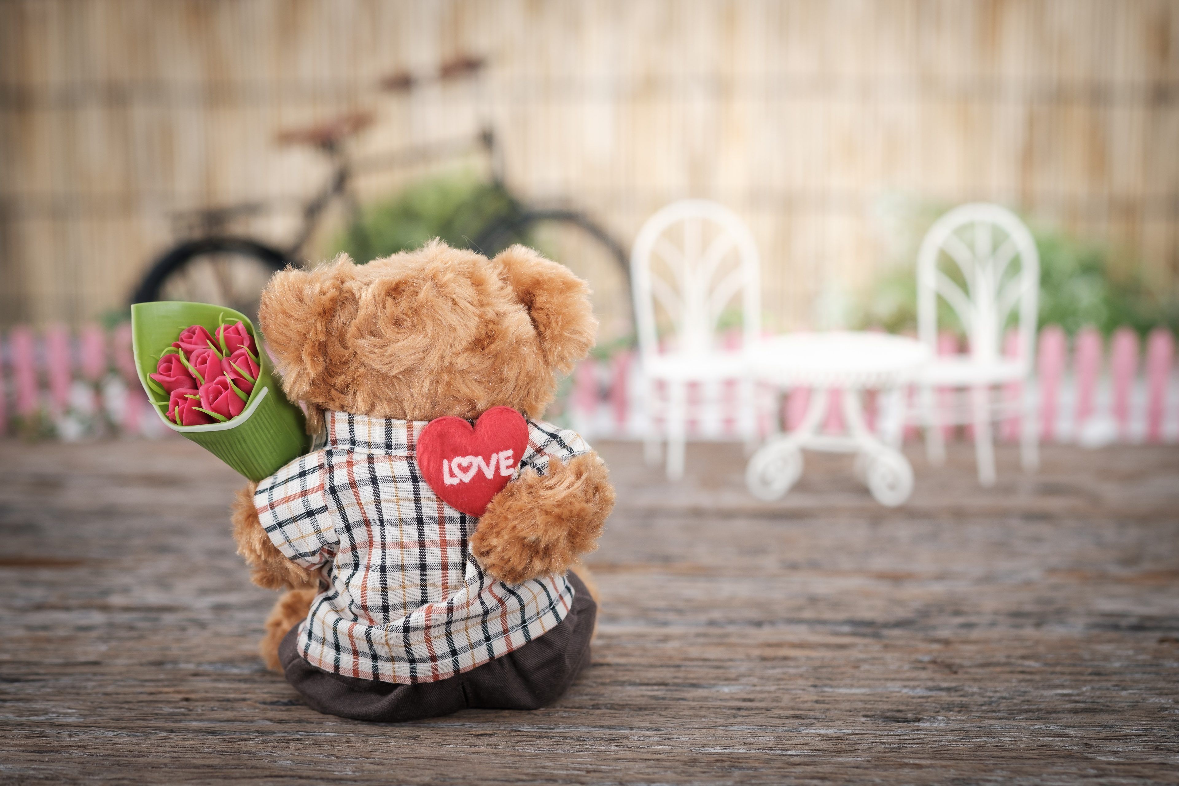 Teddy Bear With Flowers Background 3840 X 2560 4k Bears On A Date
