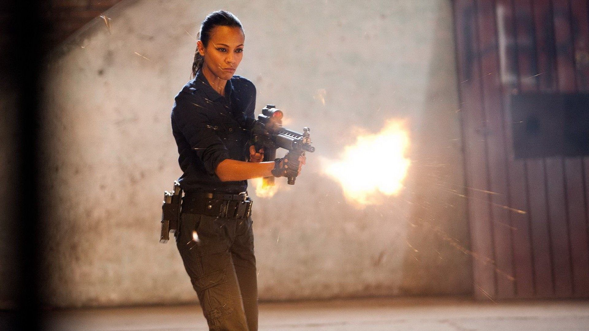 Colombiana Zoe Saldana actress movies weapons guns women females girls fire wallpaperx1080