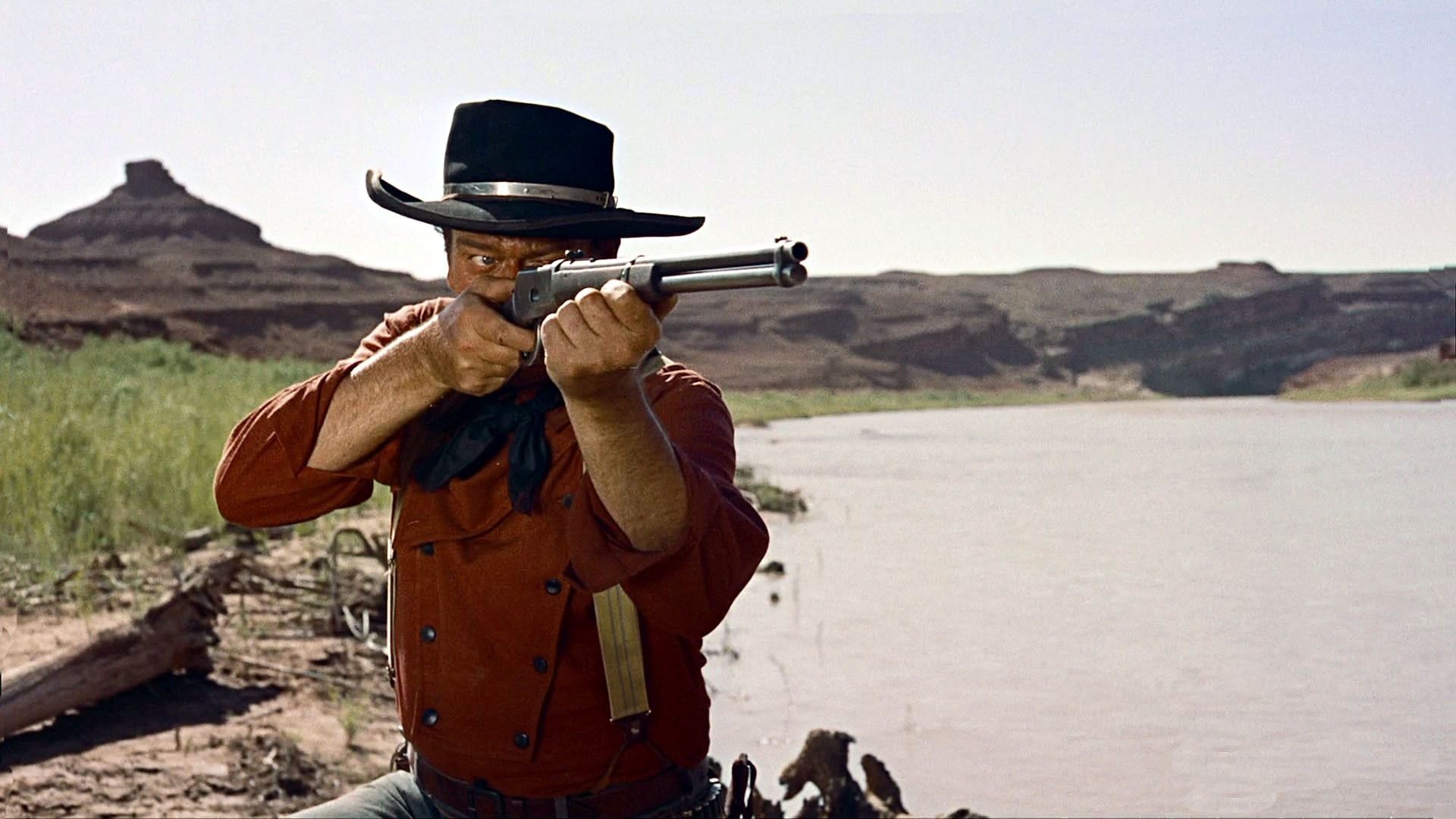 John Wayne weartern movies weapons guns rifle cowboy men actor wallpaperx1080