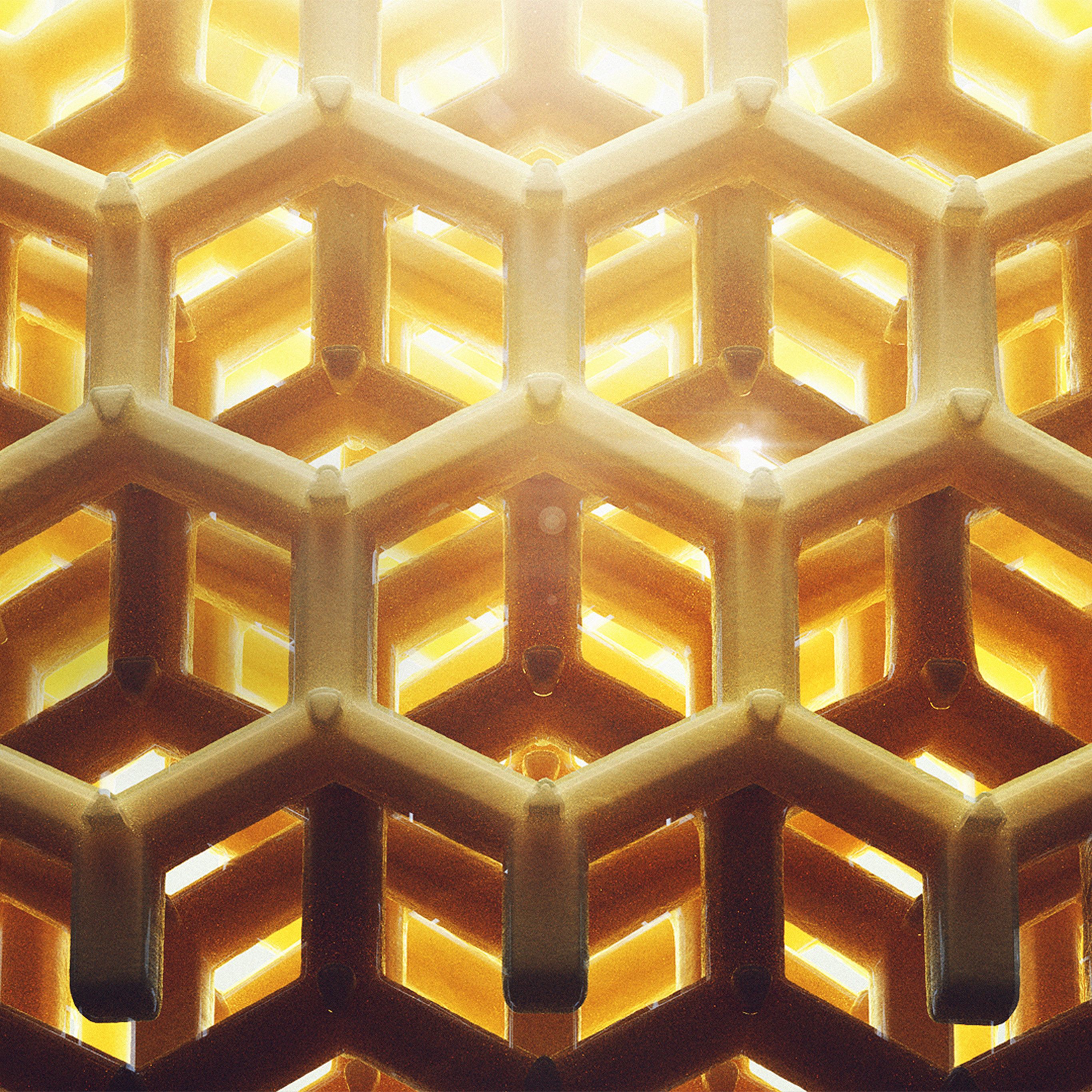 Honey Art Yellow Bee Comb Hive Pattern Wallpaper