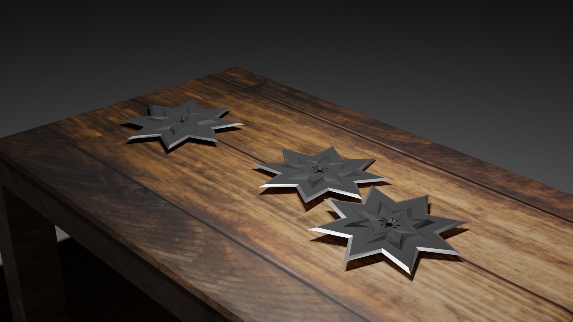 Ninja Stars Shuriken On Wood Table Render Desktop Wallpaper