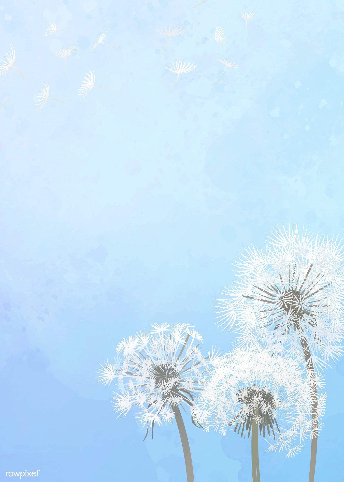 Download premium illustration of Hand drawn dandelions with a blue sky. Blue sky background, Sky anime, Sky aesthetic