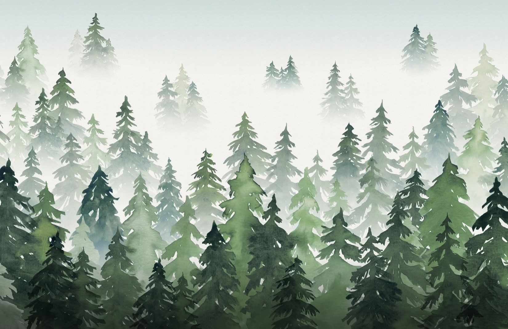 Tree Silhouette Wallpaper. Watercolour Forest Style