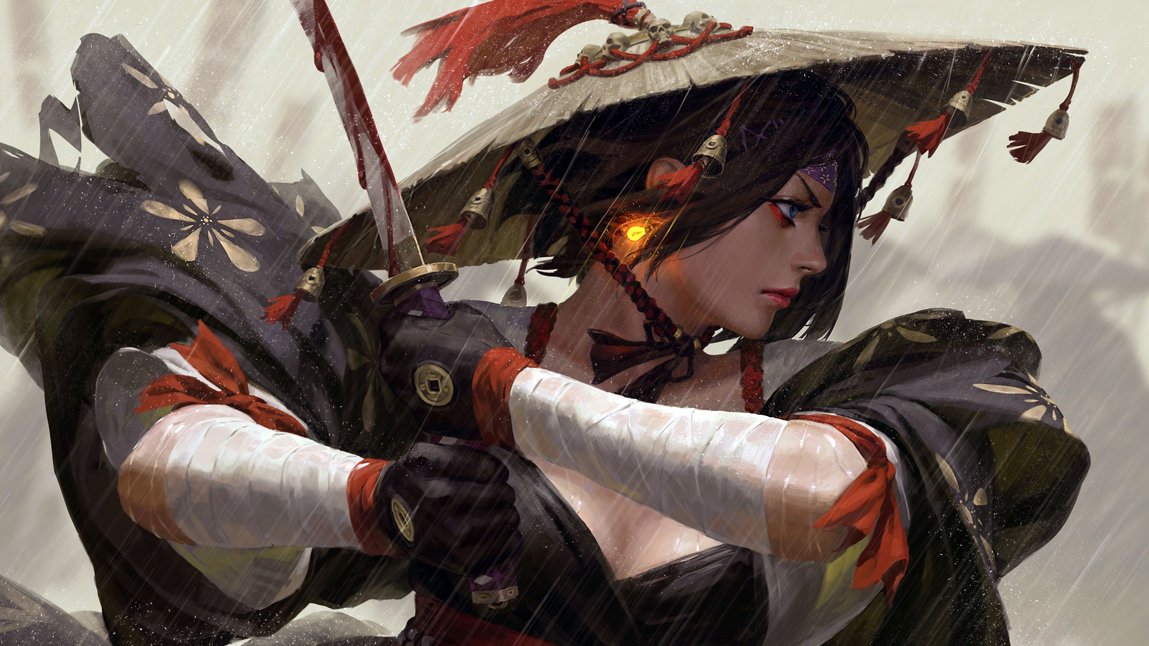Samurai Warrior Girl Art Fantasy 4K