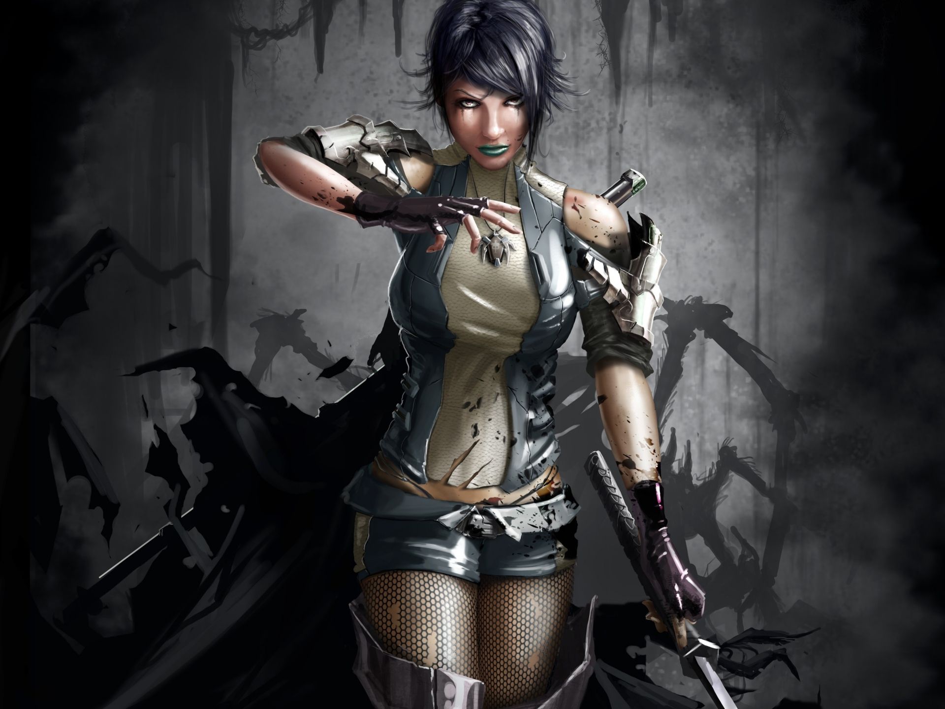 Dark Women Fantasy Art Warriors Blood Weapons Swords Women Fantasy Art HD Wallpaper