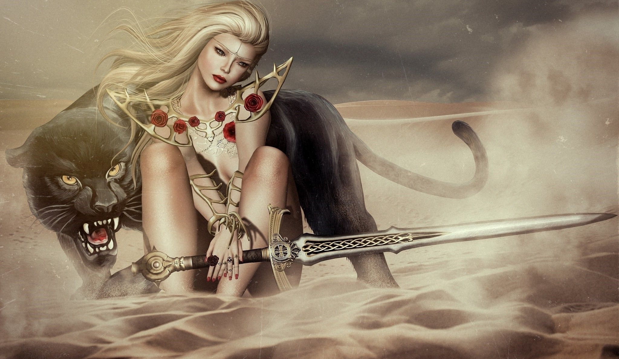 women, Warrior, Fantasy Art, Animals, Artwork Wallpaper HD / Desktop and Mobile Background