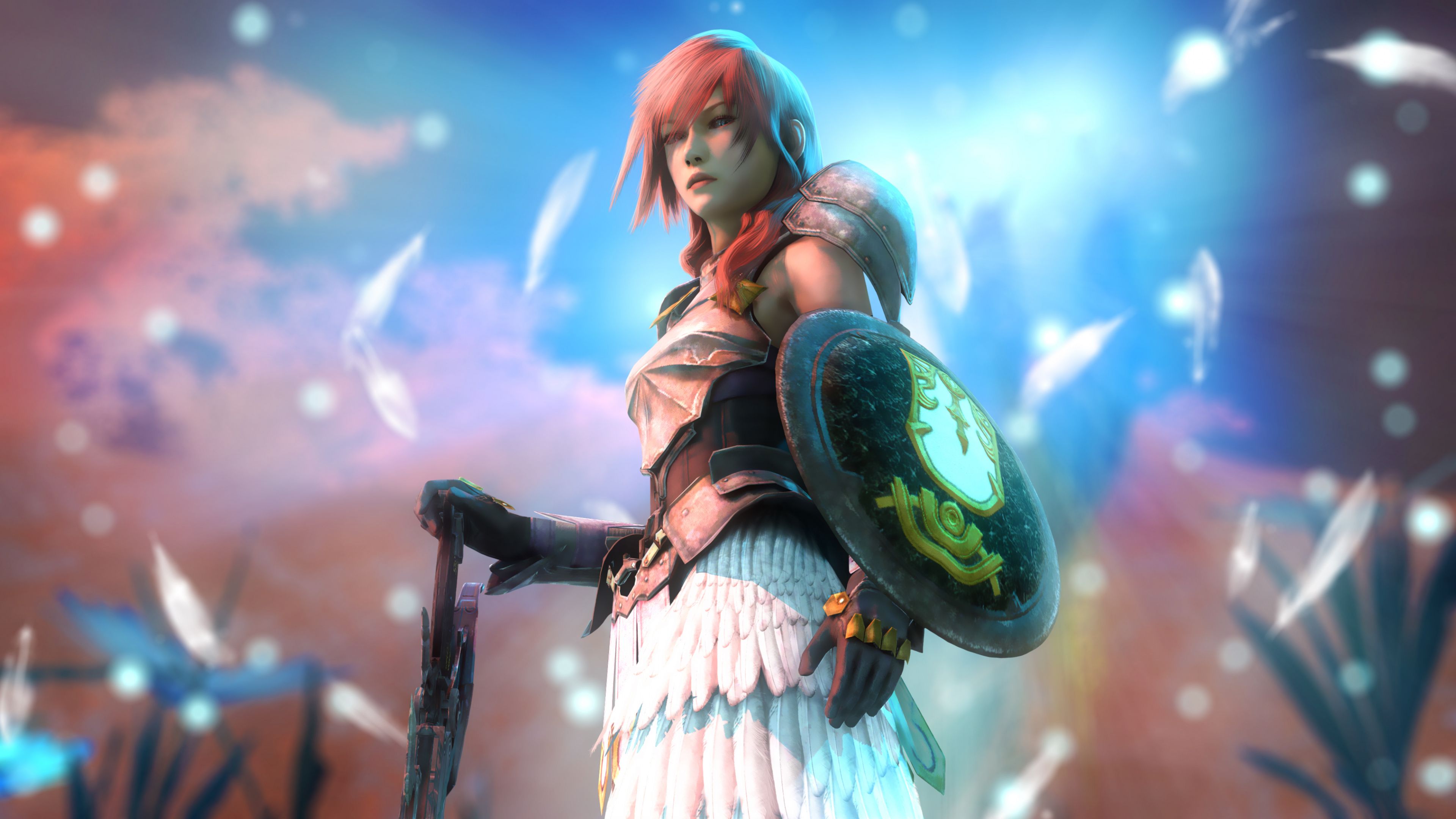 Download Lightning, Final Fantasy, woman warrior, art wallpaper, 3840x 4K UHD 16: Widescreen