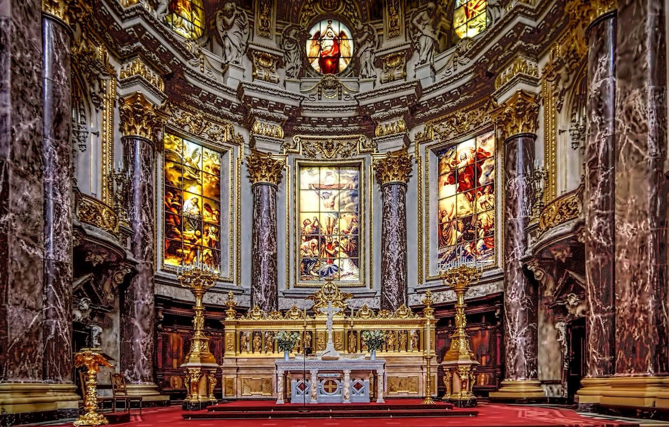 Wallpaper Germany, Cathedral, stained glass, religion, the altar, Berlin image for desktop, section интерьер