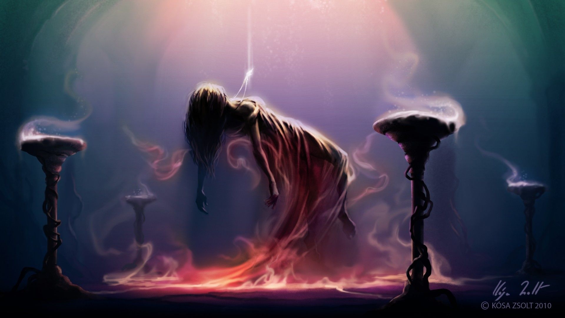 women, Altar, Magic, Smoke, Fire, Artwork, Fantasy art Wallpaper HD / Desktop and Mobile Background