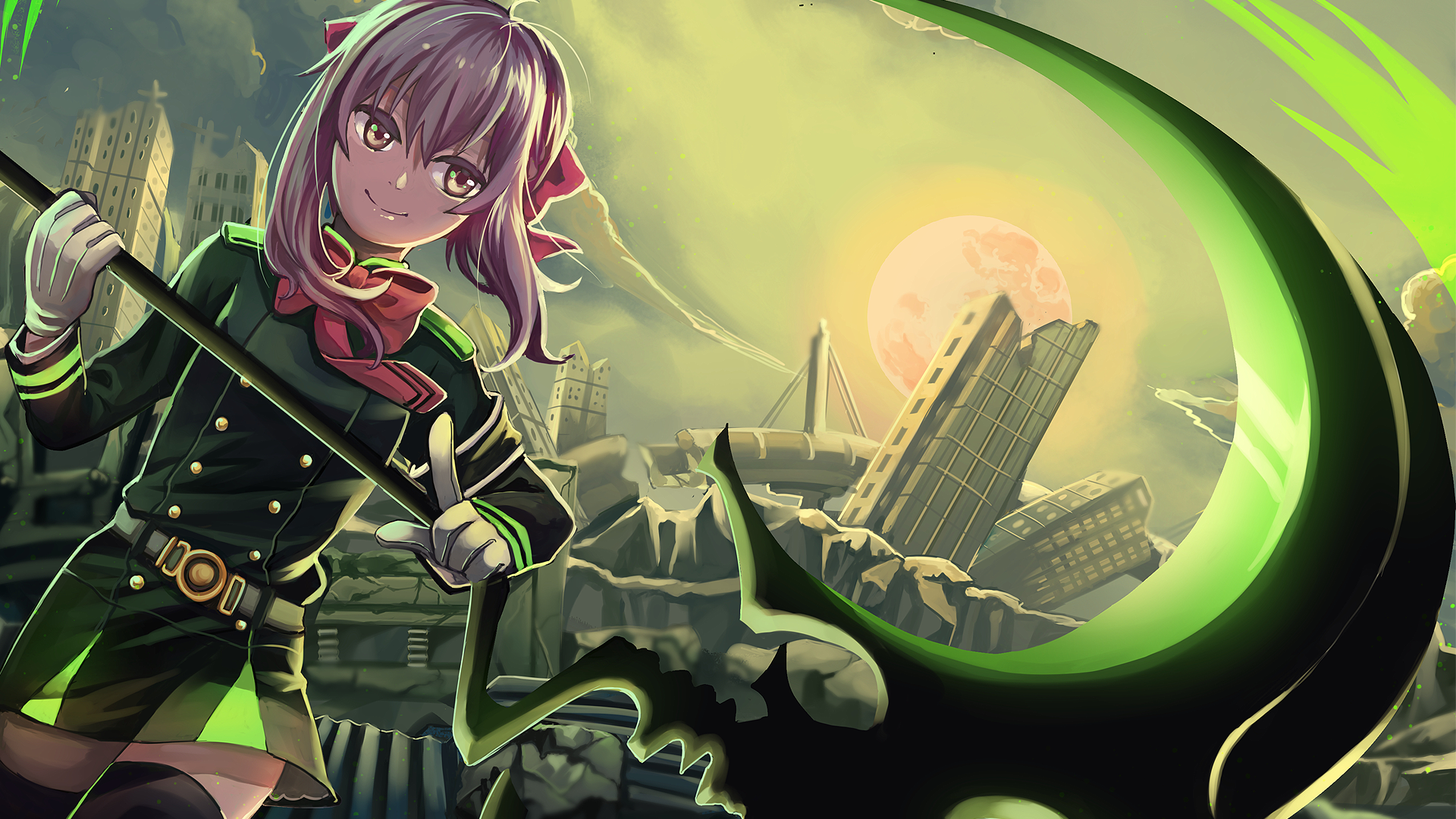 Title Shinoa Green Moon Anime Seraph Of The Sea Nightcore HD Wallpaper