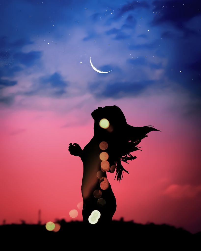Woman, Red, Silhouette, Moon, Star, Wallpaper Free HD Wallpaper GoldPoster