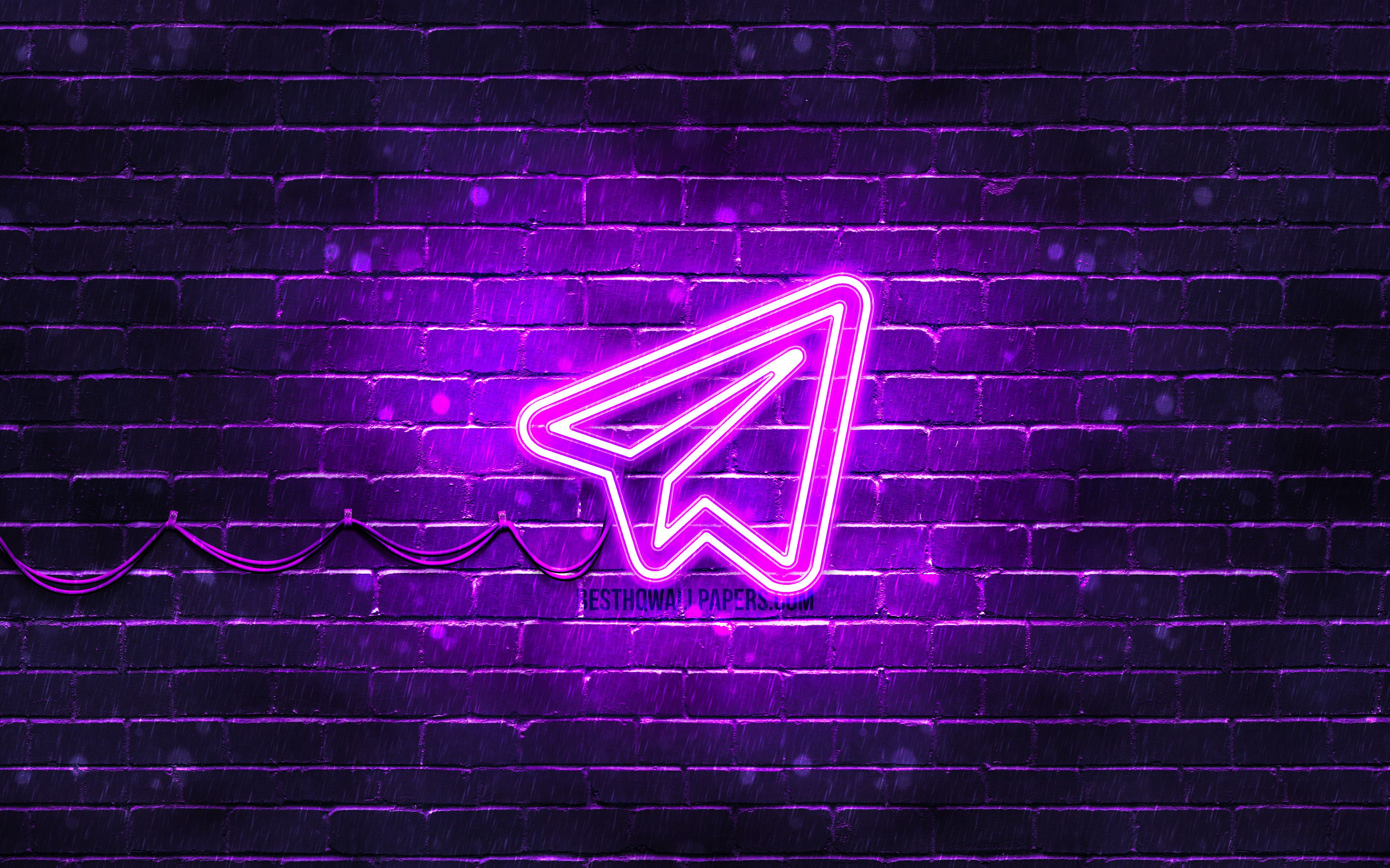 Download wallpaper Telegram violet logo, 4k, violet brickwall, Telegram logo, social networks, Telegram neon logo, Telegram for desktop with resolution 3840x2400. High Quality HD picture wallpaper
