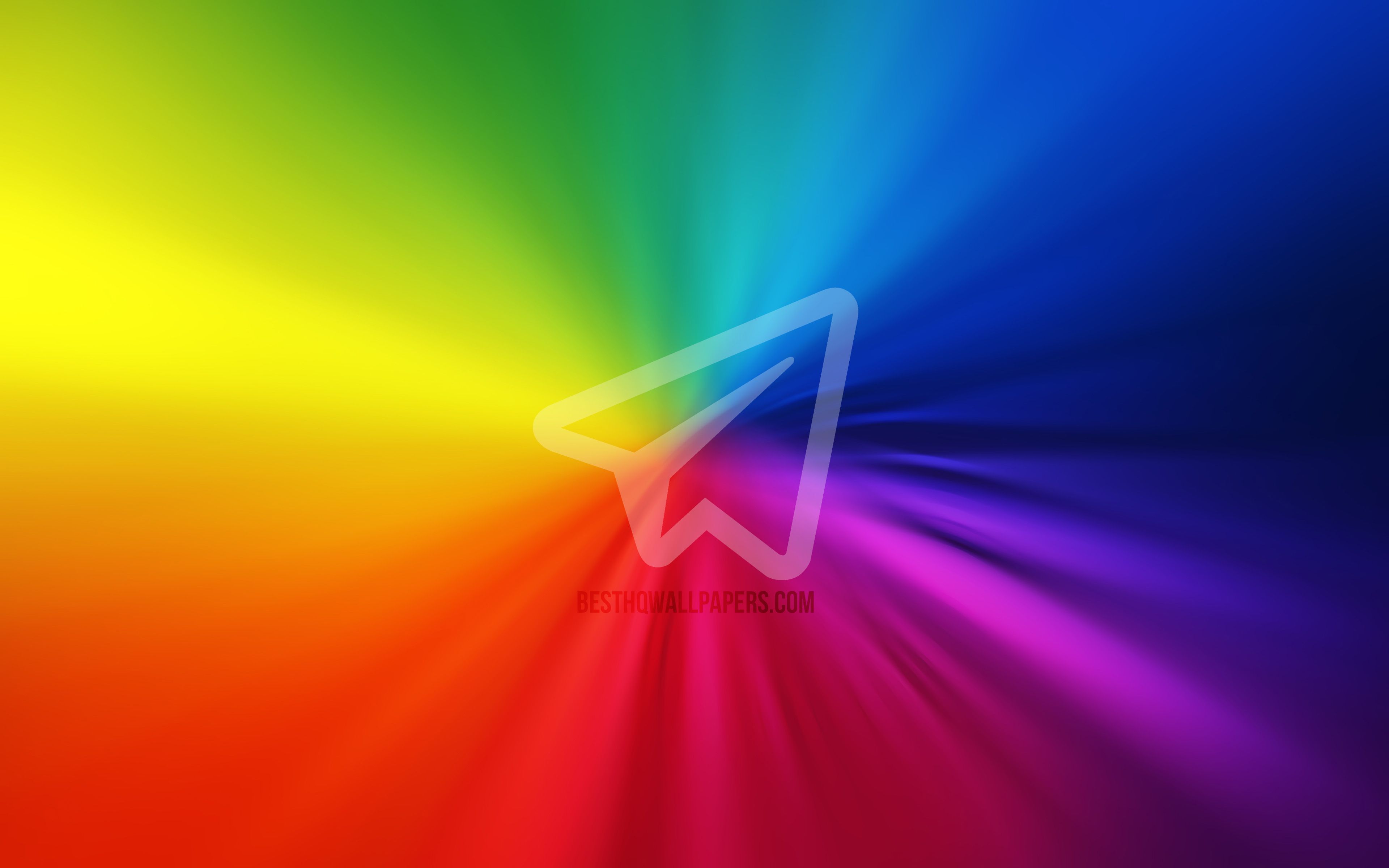 Download wallpaper Telegram logo, 4k, vortex, social networks, rainbow background, creative, artwork, brands, Telegram for desktop with resolution 3840x2400. High Quality HD picture wallpaper