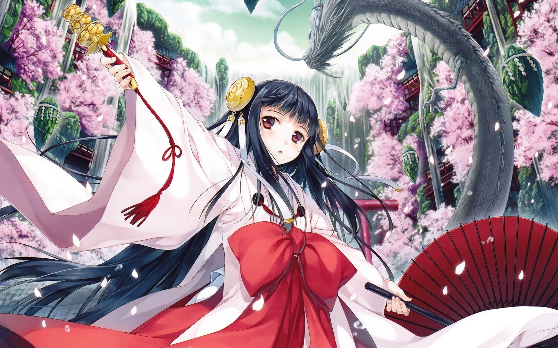anime miko dragon cherry blossom anime girls original characters wallpaper. Mocah.org HD Desktop Wallpaper