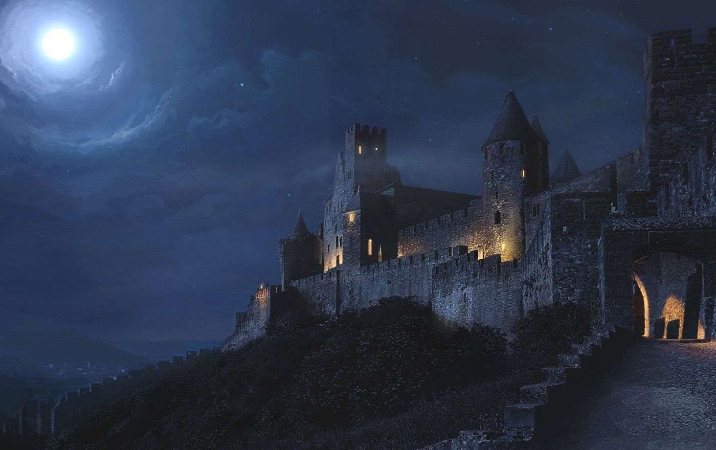 Night castle fantasy full moon. Castle illustration, Fantasy castle, Castle