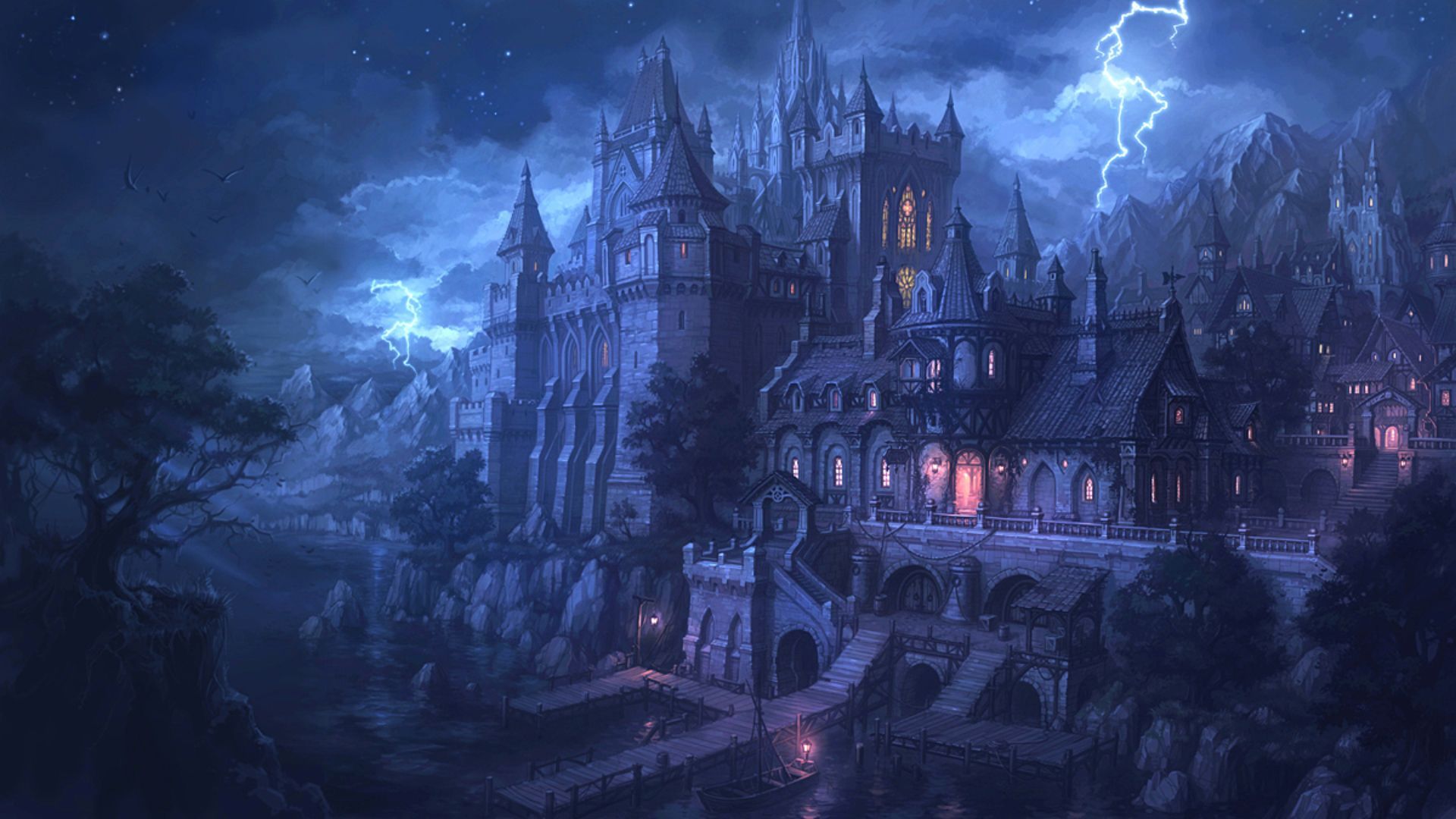Night Castle wallpaper. Fantasy castle, Castle art, Fantasy landscape
