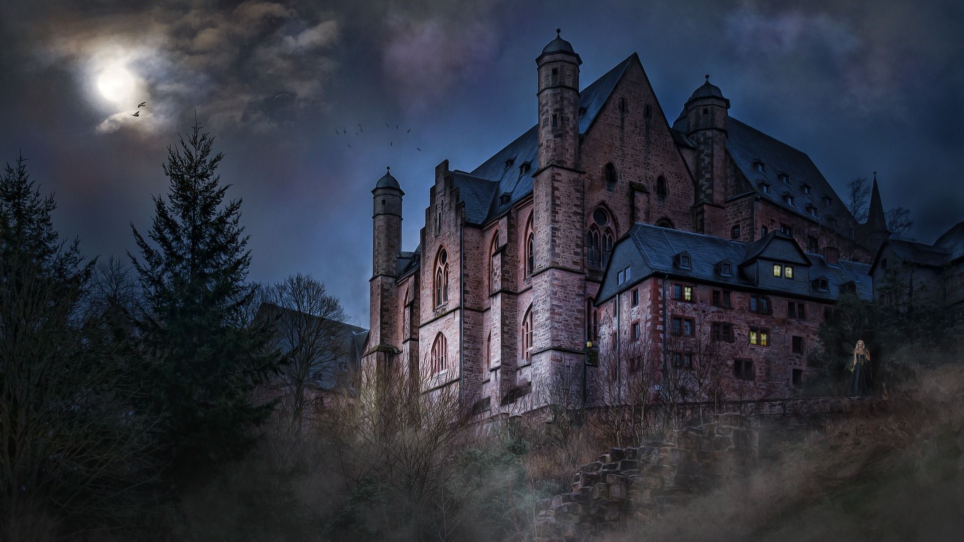 Scary Haunted Castle and Night Sky Wallpaper