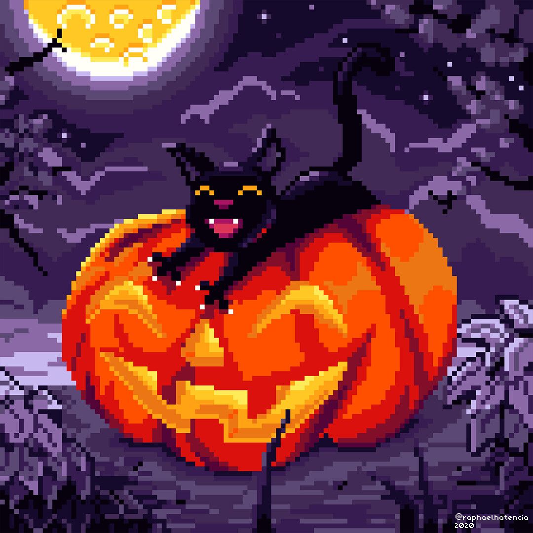Halloween Black Cat Pixel Art, Raphael Hatencia