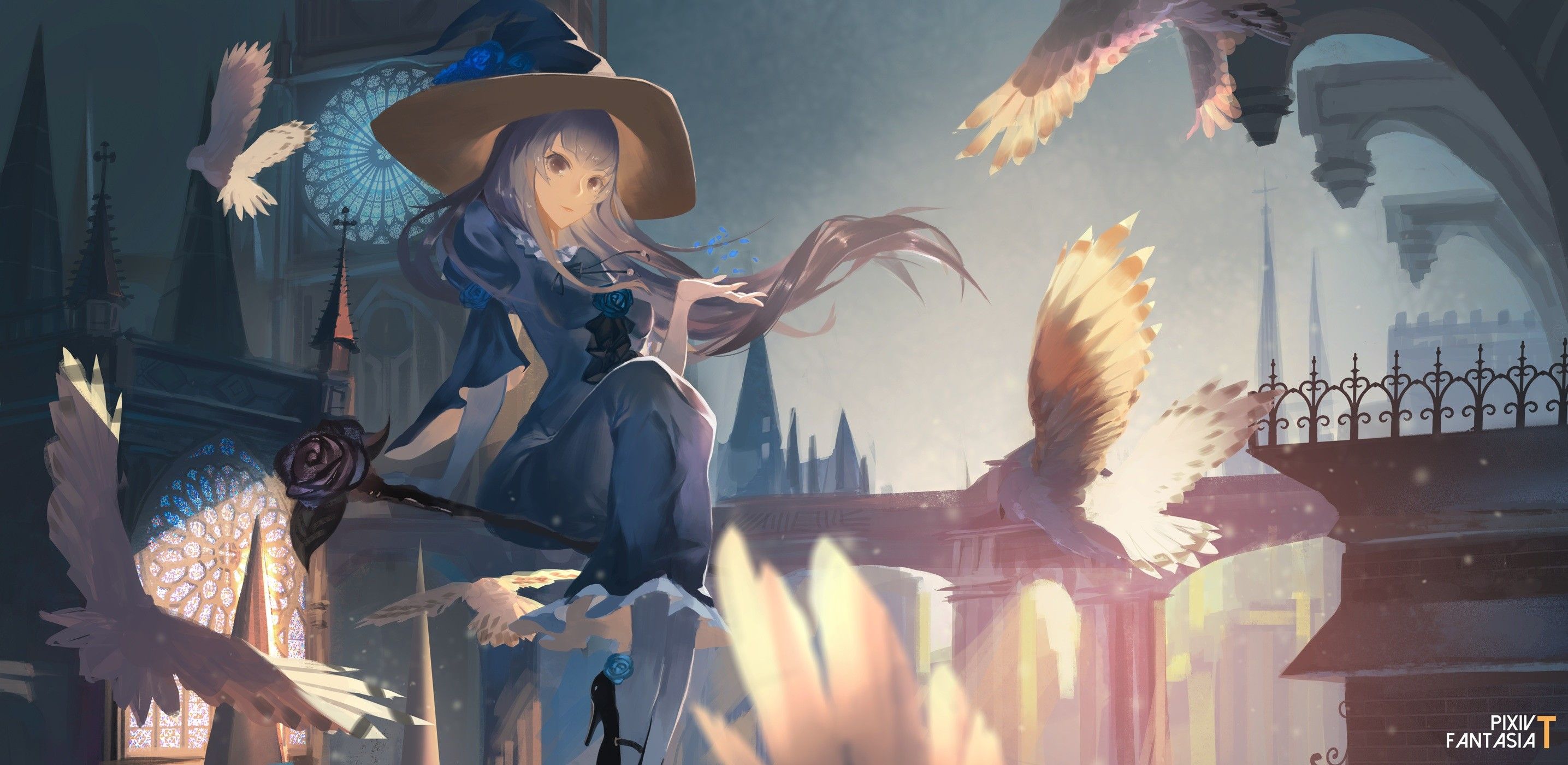 #anime girls, #witch, #witch hat, #anime, #Pixiv Fantasia T, wallpaper