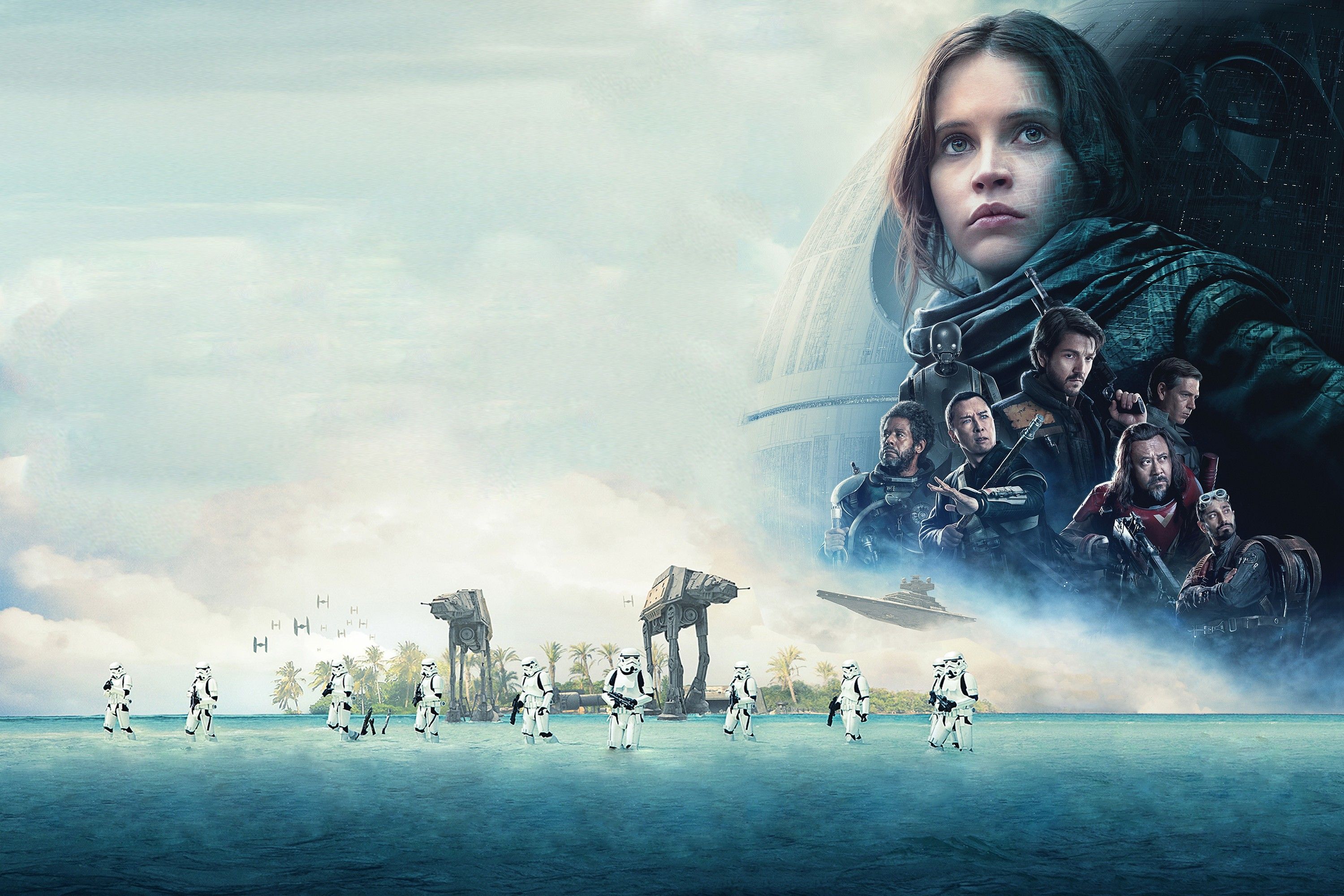Jyn Erso, Darth Vader, Storm Troopers, Felicity Jones, Star Wars, Rebel Alliance, AT AT, Death Star, Movies, Rogue One: A Star Wars Story Wallpaper HD / Desktop and Mobile Background