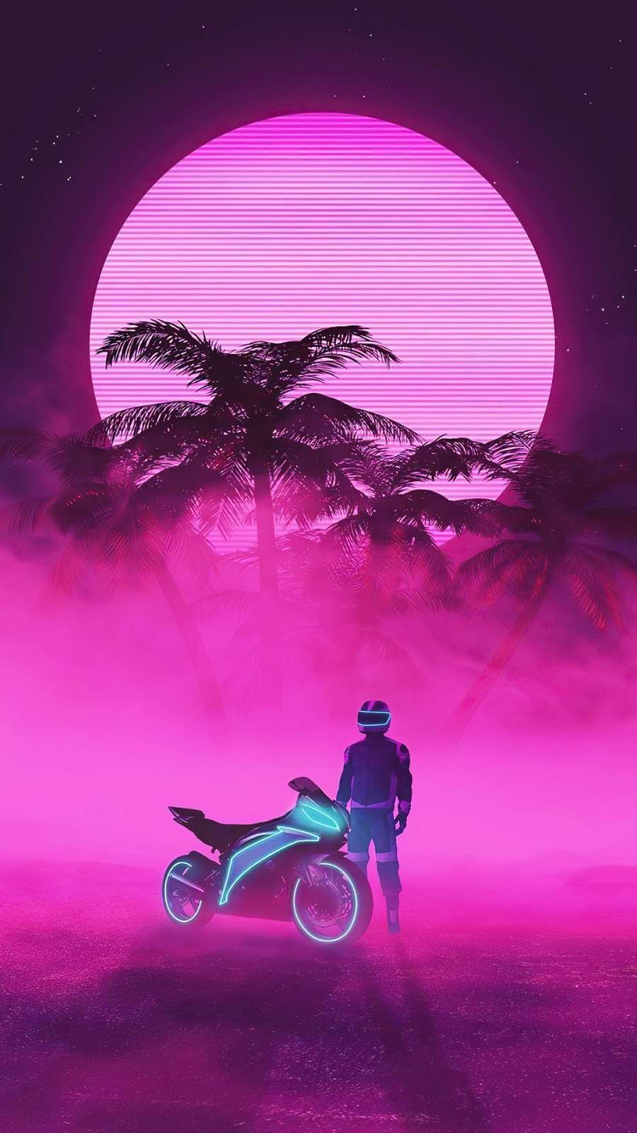 Neon Biker iPhone Wallpaper. Synthwave art, Neon noir, Cyberpunk aesthetic